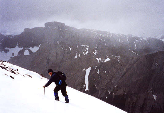 Good thing he brought along an ice axe!