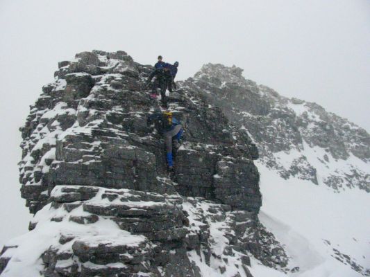 Tricky downclimbing.