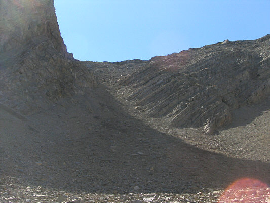 It is indeed loose and steep--not pleasant scrambling.