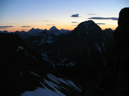 I took this photo from the scree ramp above the col at 10:32 PM.
