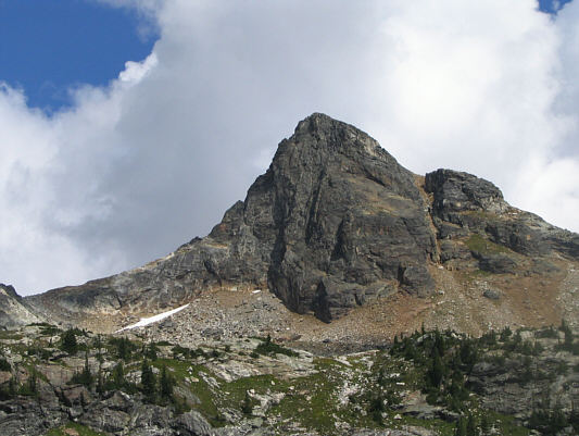 The scramble route goes up the right skyline ridge.