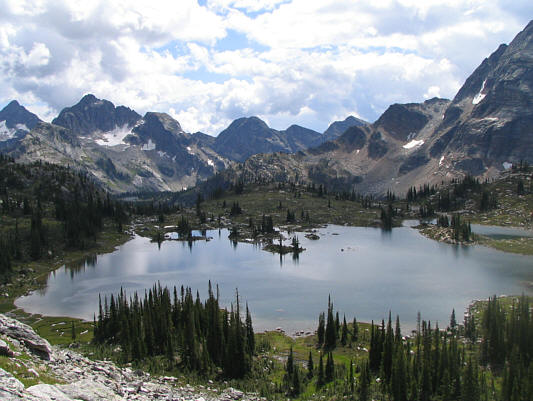 The backcountry campground is on the far side of this lake.