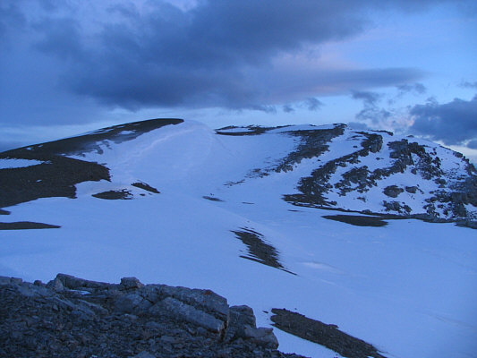 Still 8:32 PM.  Sigh.  That summit cairn looks awfully far away.
