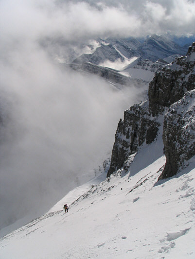 Snow conditions were not so ideal here--wind-blown and hard.