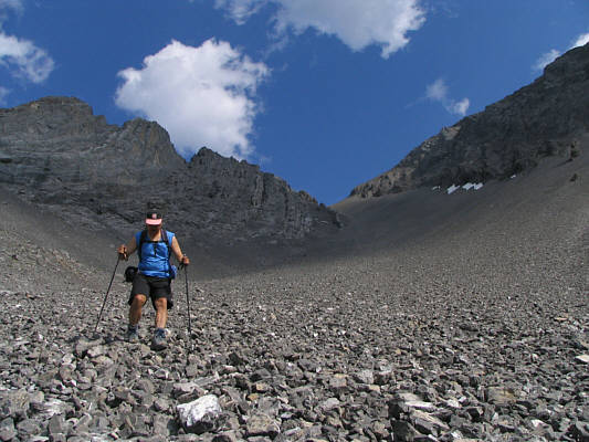 Roberto Pavesio apparently bypassed all the fun scrambling on the ridge and ascended this gully! Yikes!