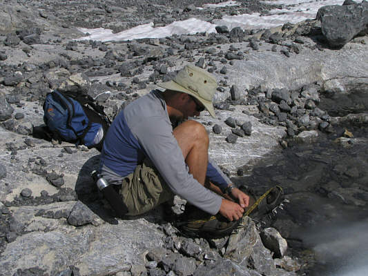 Crampons weren't absolutely necessary to cross the glacier, but they added a measure of security.