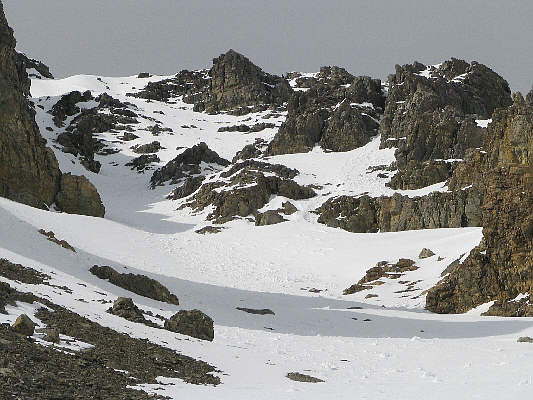The upper slopes are much steeper than this foreshortened view would suggest.