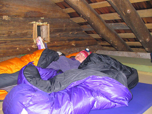 With rain falling all night, it was nice to sleep inside the cozy cabin.