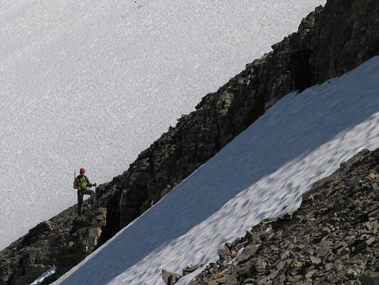 If you look closely at upper right, you can see Sam scrambling up the cliff band.
