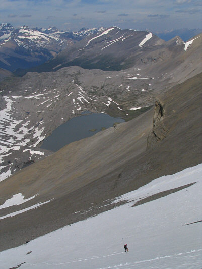 Climbing up the snow slope was hard work.