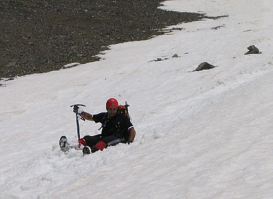 Sam was a bit banged up after this glissade.