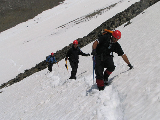 Despite the heat, the snow was not bad for traversing.