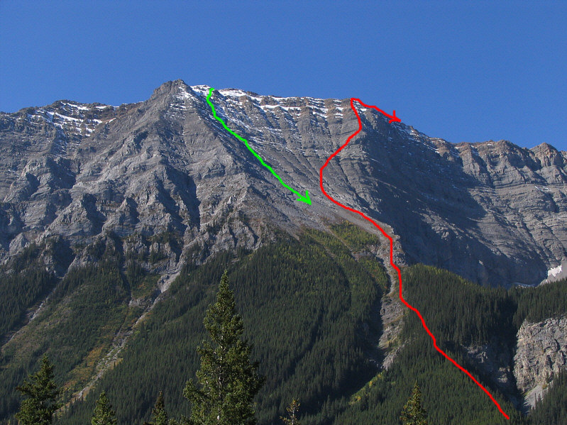 The scrambling is definitely steeper and more difficult to climber's right.