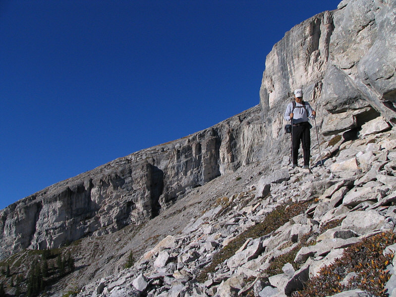 You'll want to hug the base of the cliffs here.