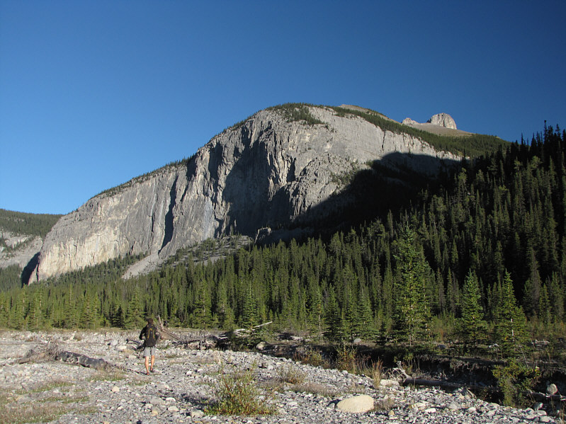 The mouth of the drainage is very obvious if you keep heading left in the photo.