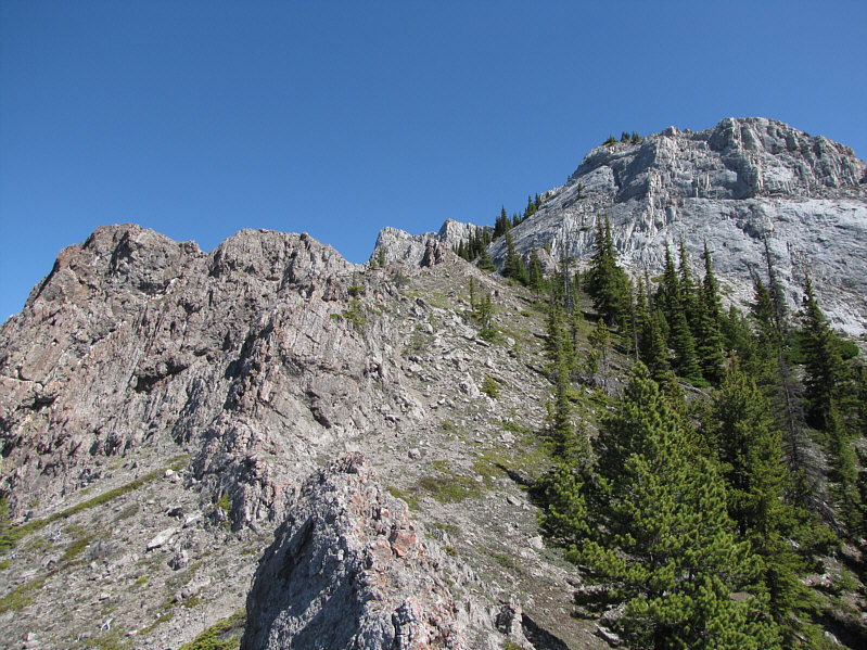 Follow a beaten path to the left and look for a weakness in the wall.