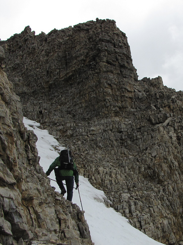 I crossed the snow here and scrambled up to the left.