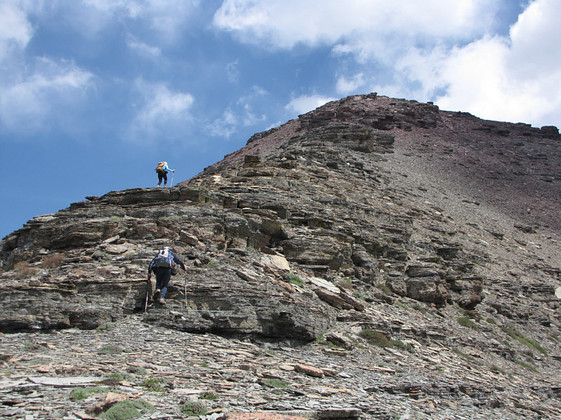 The scree on the flanks are more useful on descent.