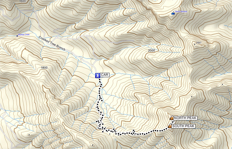 The first washout is roughly where the creek crosses the road a little to the right of the word, "Branch".