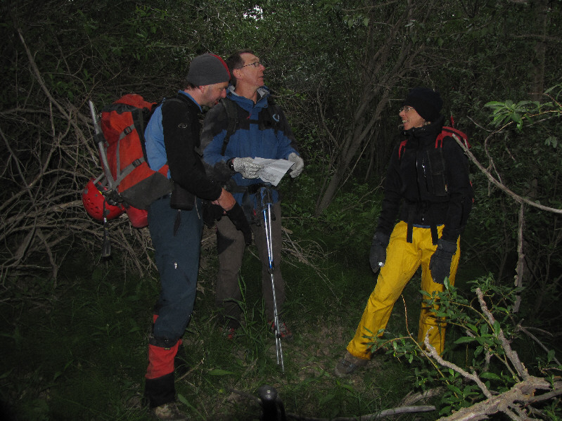 Where does it say "hellish bushwhack through swamp" in the route description??