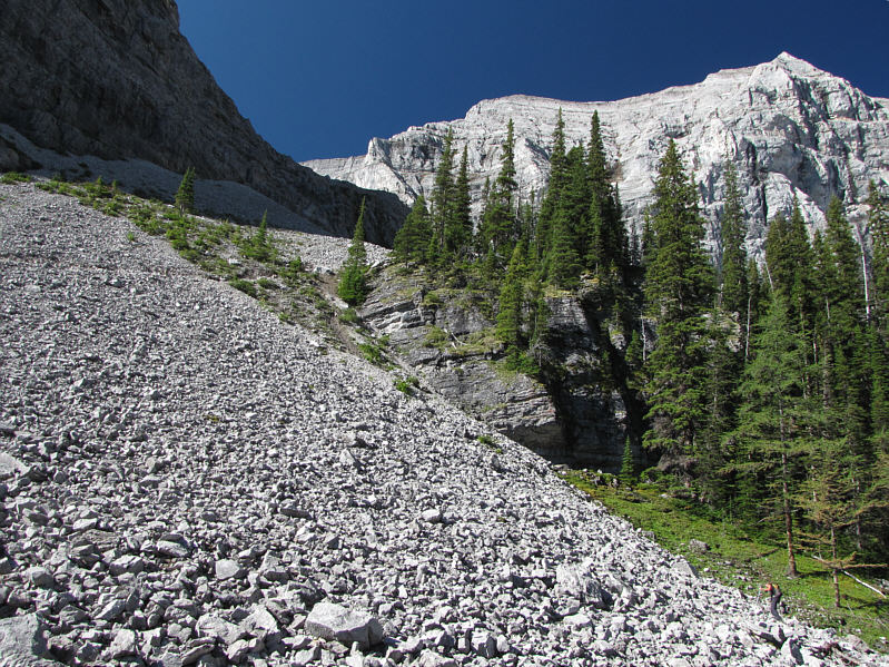 We didn't actually go all the way up this slope. We cut to the right just below the cliff bands.