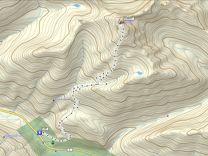 What a slog. Save this for a bluebird day 'cause without the views, this peak ain't worth the effort.