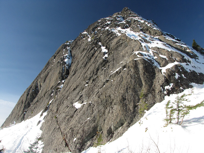 According to Summitpost.com, the obvious crack at left is a 5.8 trad climb.