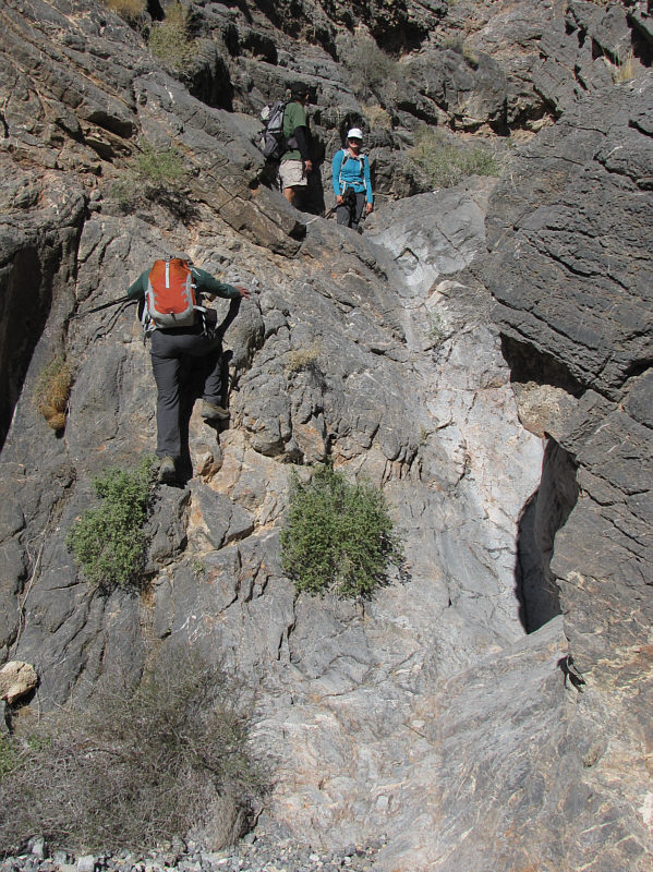 Although fun, this is the wrong way. We should have headed to climber's left just before this pour-over.