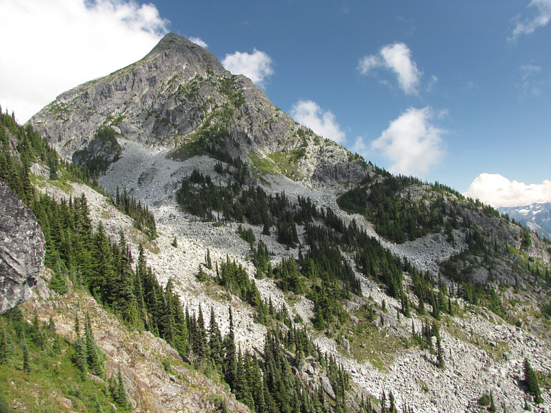 Look for bits of trail and flagging while side-sloping at far left.