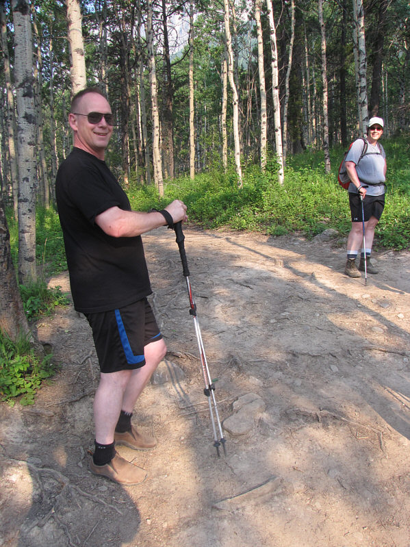 John is hiking in slip-ons!