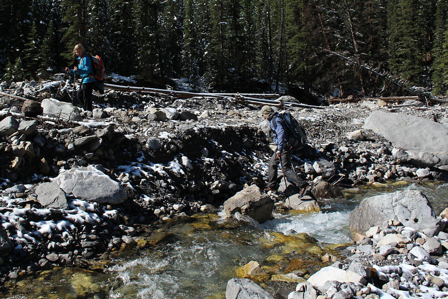 Look for cairns a little upstream to find the trail again.