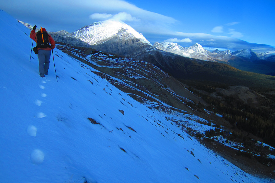 The slope seems steeper when it is snow-covered.
