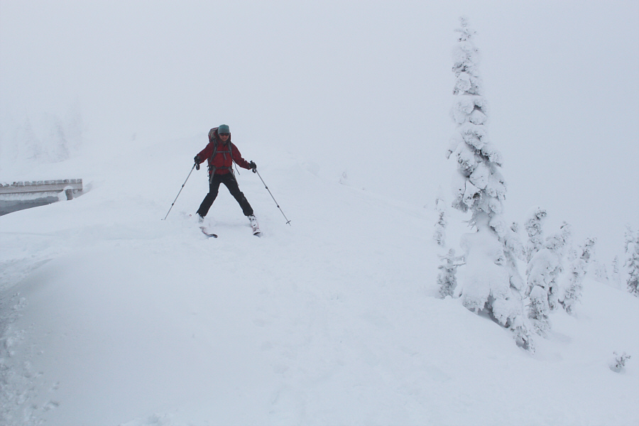 She's actually skiing with her skins on to help slow her down!