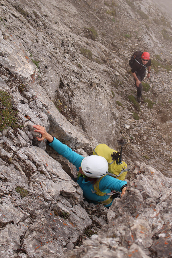 Gotta test all holds; some of the rocks are frighteningly loose.