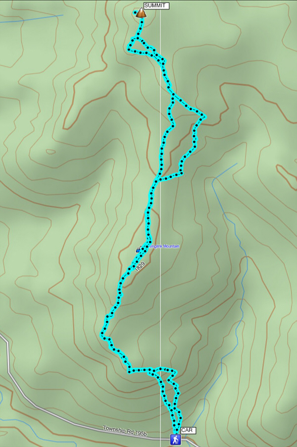 The summit is incorrectly marked on this topo map.