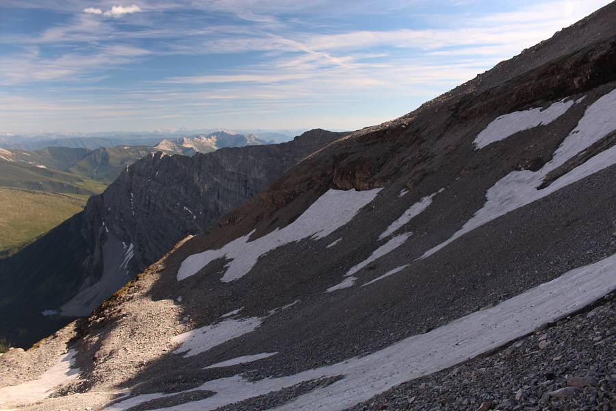 I actually angled higher and traversed above the cliff band at upper right.