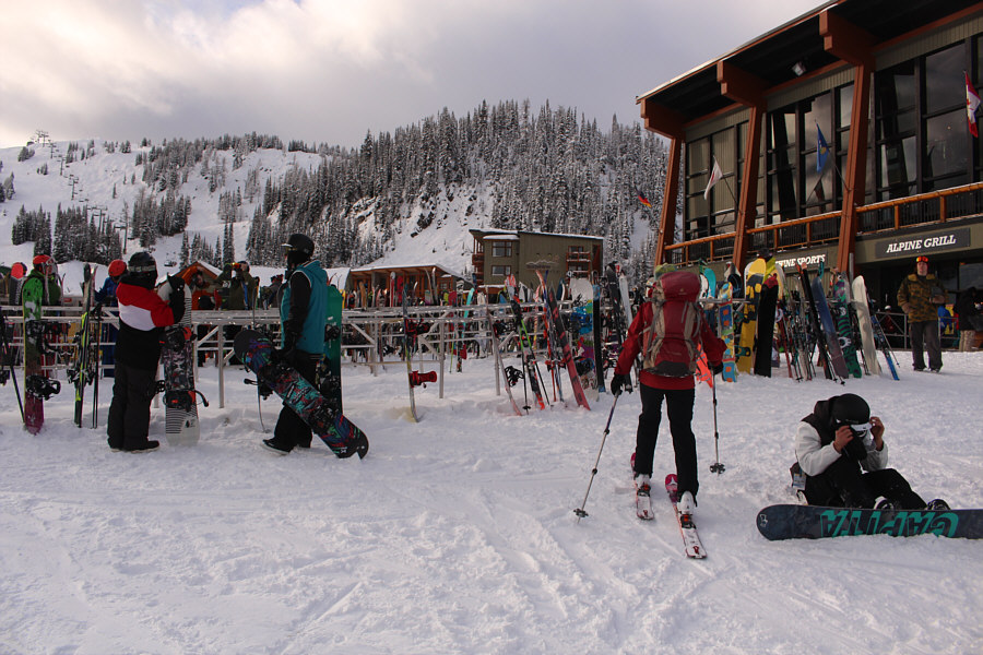 Darn snowboarders are always sitting on their asses even at the base area!