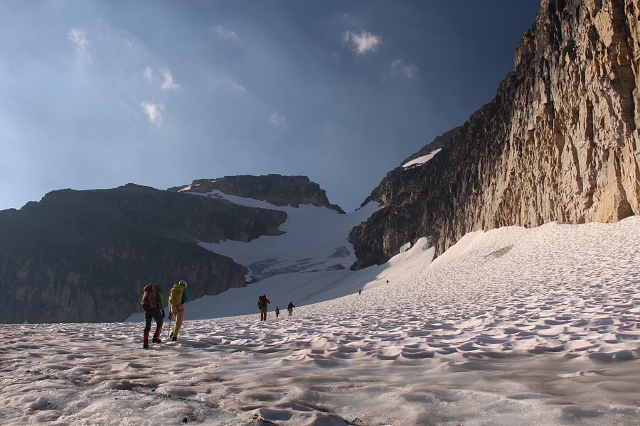 The couple that climbed onto the glacier without crampons are just ahead of us.