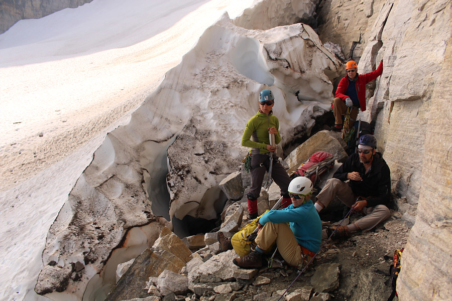 Somebody from the first group ahead of us inadvertently left their ice axe here. Marta took it across to the far side for them.