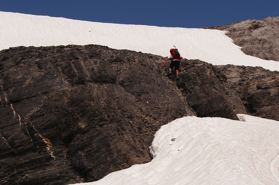 The shallow gully to the right might be easier to climb.