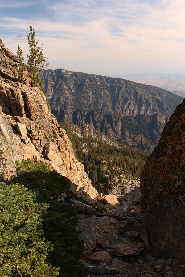 There's a beaten path going down, but it's very steep.