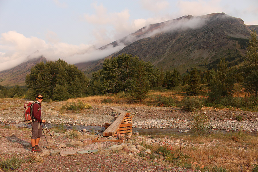 The low water makes the bridge seem superfluous.