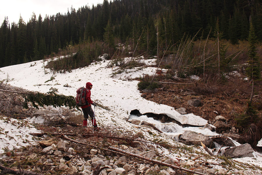 It's probably wise to stay off that snow patch with the creek running underneath!