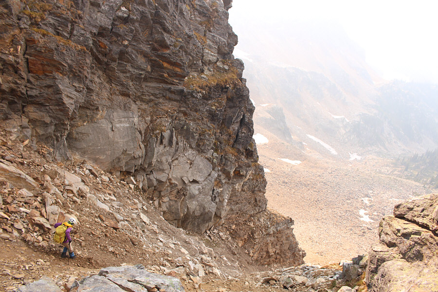 Very, very loose rocks here. Wear a helmet and go down one at a time...