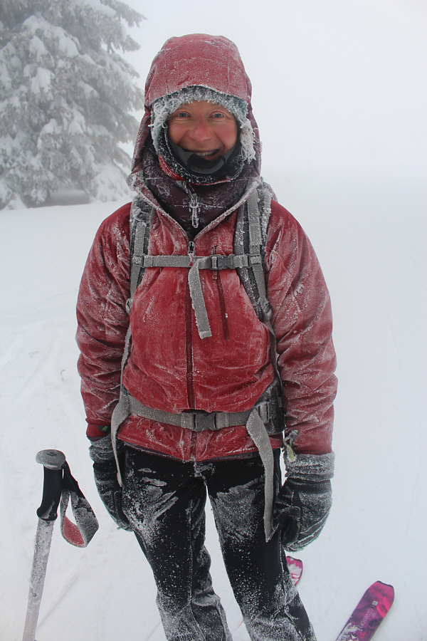 Even her eyelashes have frost on them!