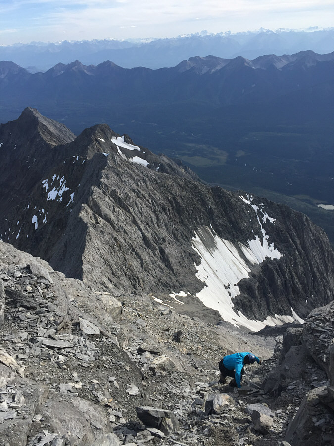 Lots of difficult down-climbing on the upper mountain.