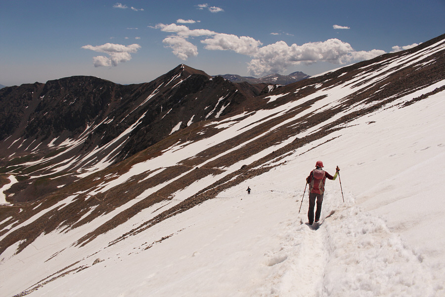 This slope was a little unnerving to cross without an ice axe.