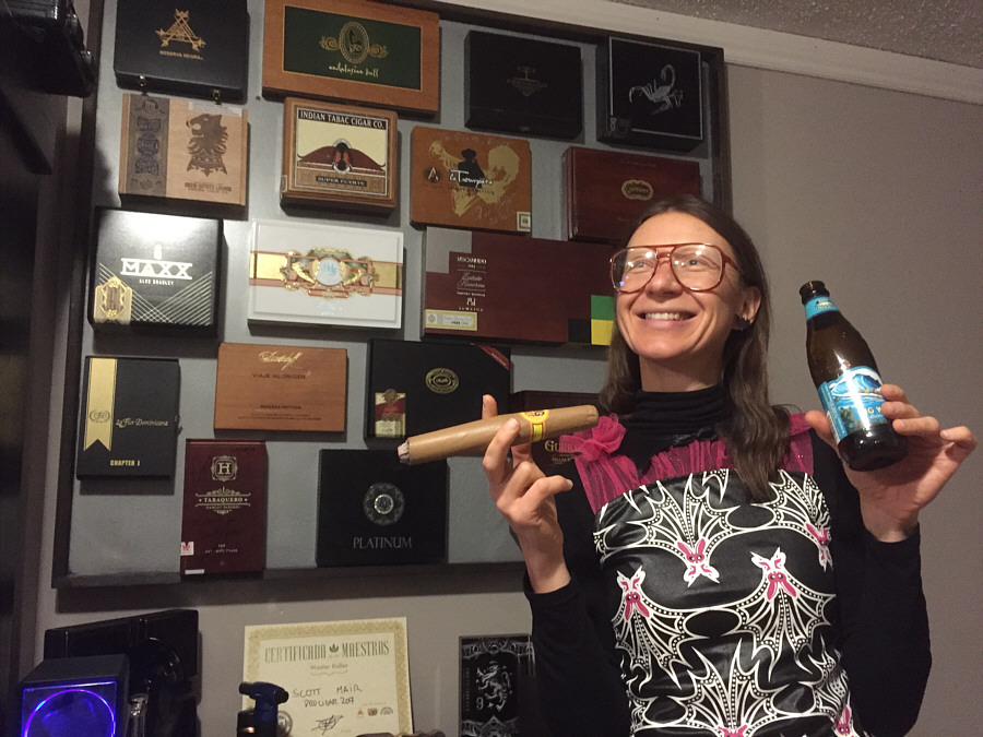 Well, maybe just by wearing the glasses 'cause the cigar is fake and the beer is empty!