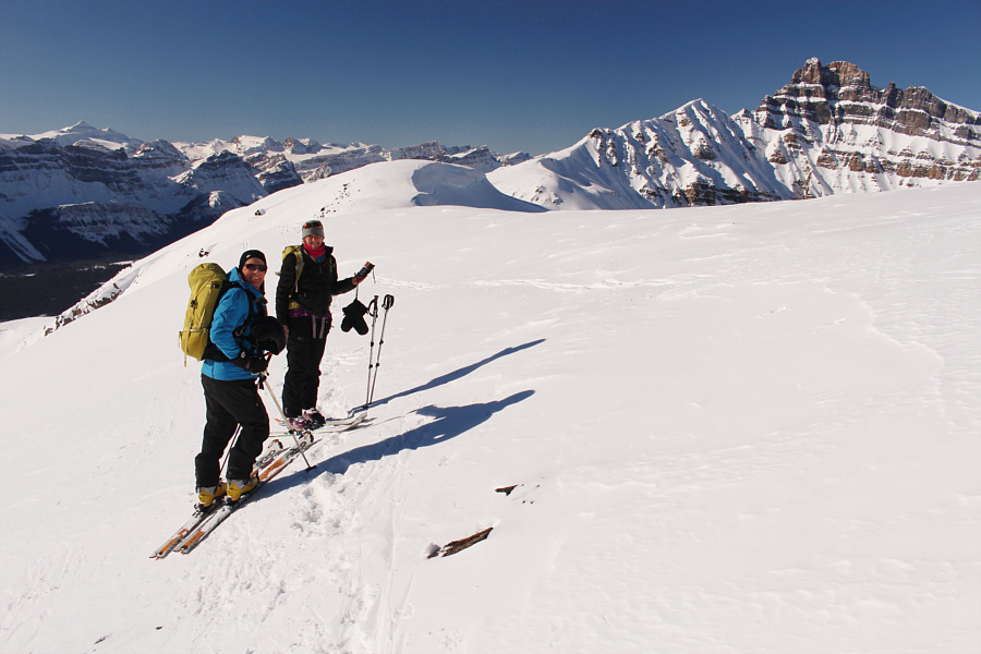 Keep your skins on for now; there are a few short annoying uphills on the way back!