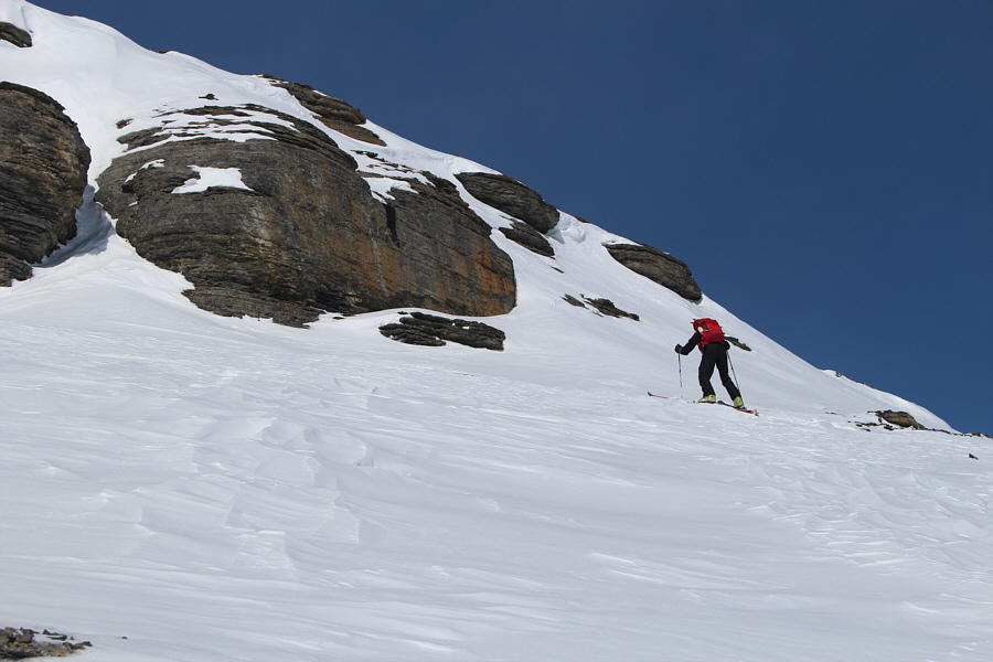 The icy snow makes the kick turn more difficult than it looks.